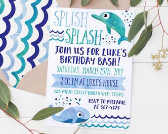Printable Splish Splash Kids Pool or Beach Birthday Invitation | Party Invitations | Beach Party | Pool Party