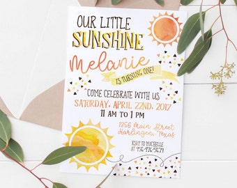 Afdrukbare Our Little Sunshine Kids-verjaardagsuitnodiging | Zon | Zonneschijnfeestje | My Little Sunshine | Uitnodiging voor feest