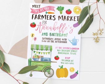 Printable Farmers Market Kids Birthday Invitation