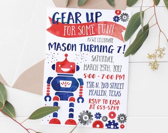 Printable Robot Kids Birthday Invitation