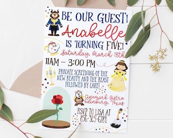 Printable Beauty & the Beast Kids Birthday Invitation