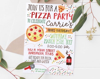 Printable Pizza Party Kids Birthday Invitation | Pizza Party | Pizza Party Invitations