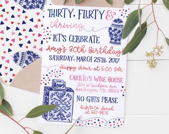 Printable Ginger Jar (Chinoiserie) Adult Birthday Party Invitation