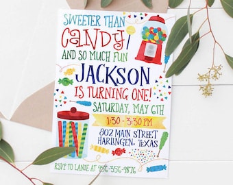 Printable Candy Shop Kids Birthday Party Invitation