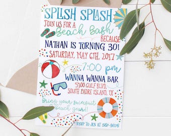 Printable Beach or Pool Birthday Party Invitation (Kids or Adults)