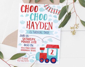 Printable Train (Choo Choo) Kids Birthday Party Invitation | Train Party | Train Birthday | Invitation