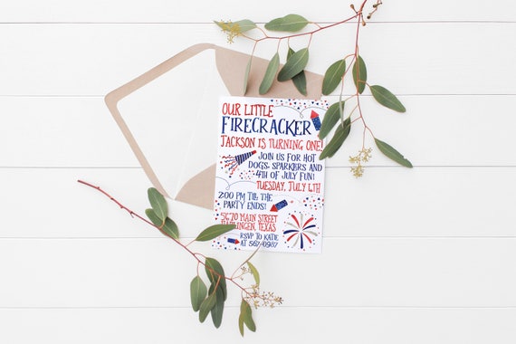 Printable 4th of July Party Invitation | Our Little Firecracker | July 4th Birthday | Kids Birthday | 4th of July Invitation