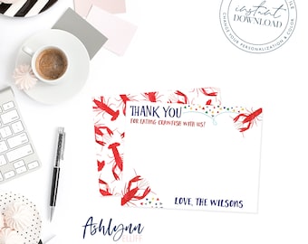 Edit yourself: Crawfish Boil Thank You Cards | Instant Download | Stationery | Crawfish Party Thank you cards | Crawfish Stationery