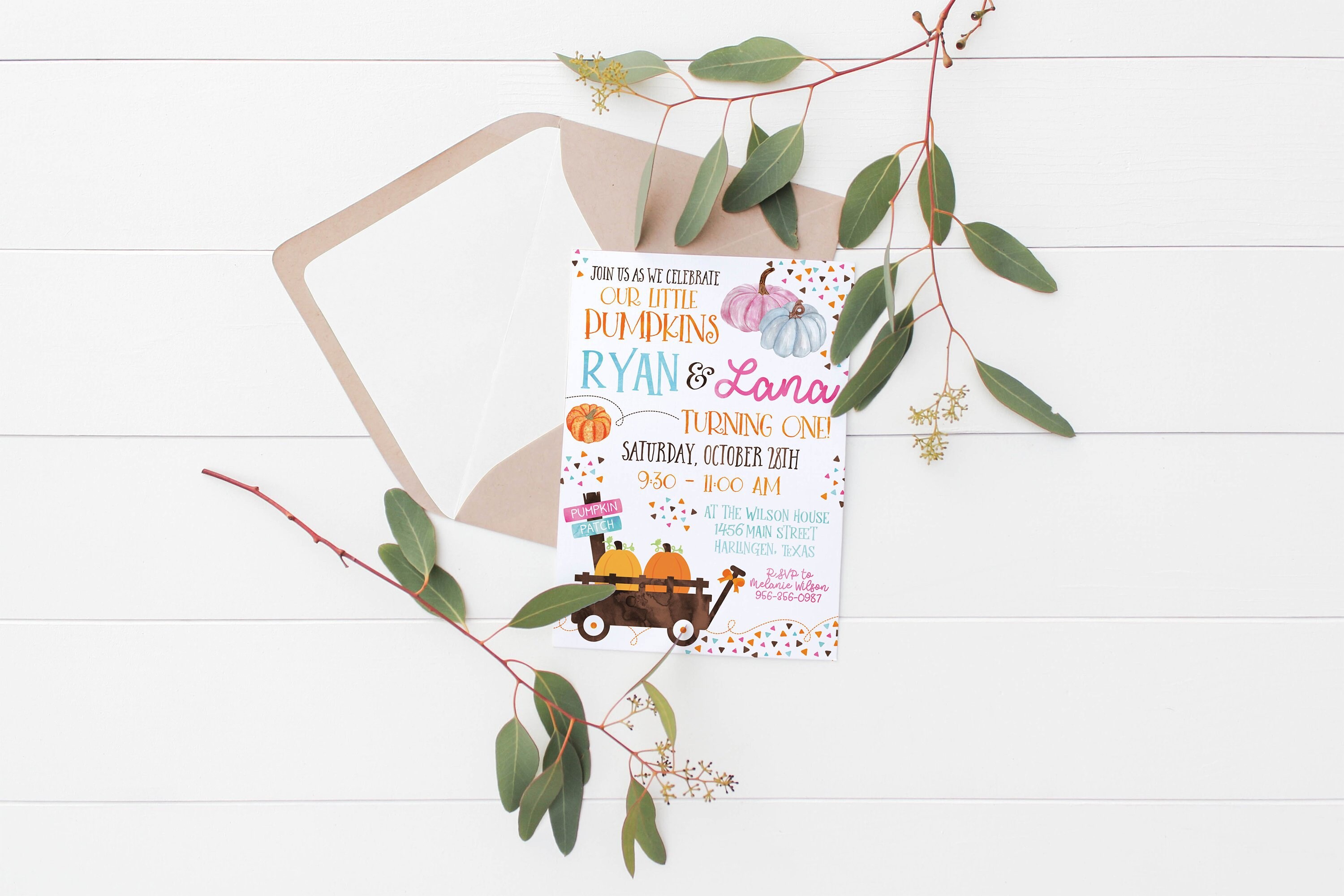 Printable Pumpkin Patch Party Invitation | Pumpkin Birthday | Twin ...