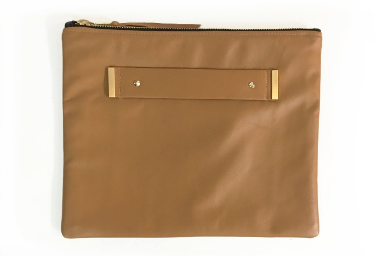 Leather clutch with handle strap foldover oversized pouch Etsy