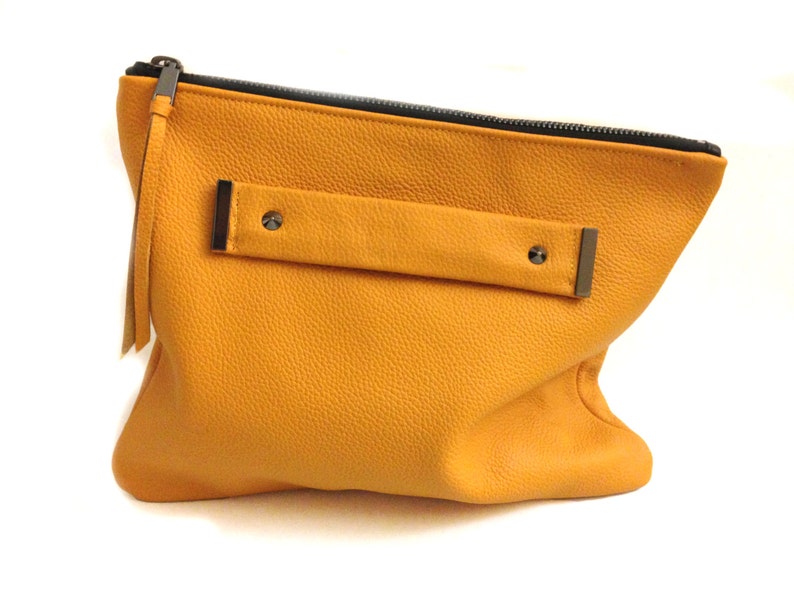 Italian Leather Clutch With Handle Strap Foldover Oversized Etsy