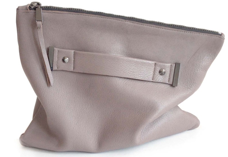 Leather clutch with handle strap foldover oversized pouch Etsy