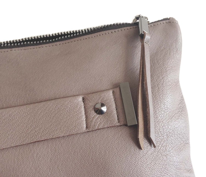 JNB Synthetic Leather Double Pocket Envelop Clutch, Tan Medium