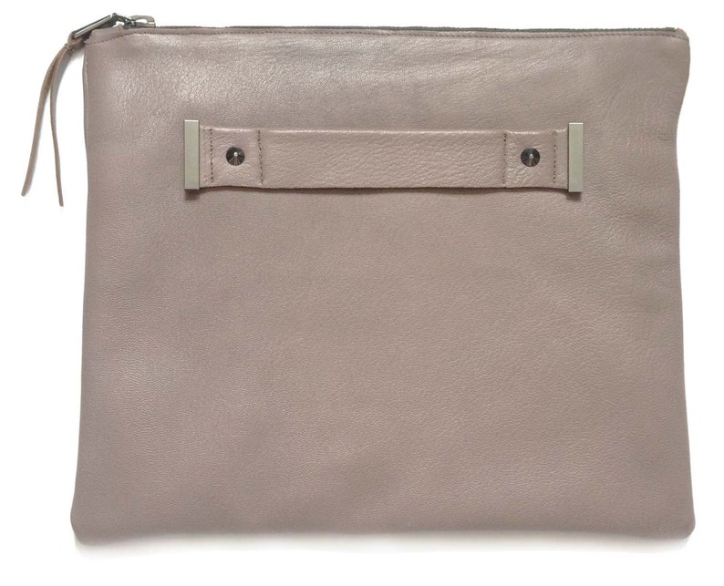 Leather clutch with handle strap foldover oversized pouch Etsy