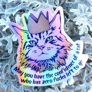 Feminist Sticker: May You Have The Confidence Of A Cat Who Has Zero F*cks Left To Give, holographic Sticker, Feminist Cat, Cat Lady