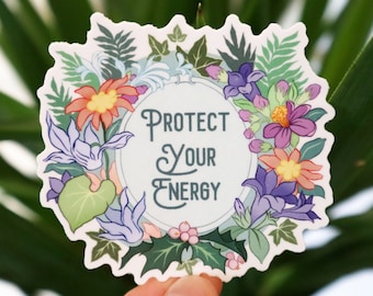 Mental Health Sticker: Protect Your Energy, laptop sticker, self care, self love