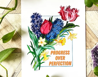 Mental Health Print: Progress Over Perfection, self care, home office art