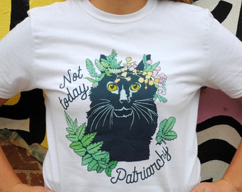 Feministisch shirt: niet vandaag patriarchaat, kattendame, kattenmoeder, feministisch cadeau