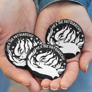 Feminist Witch: Hex The Patriarchy, feminism pin, large 2.25&quot; Pin