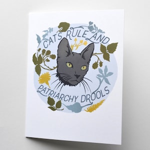 Valentines Day Card: Cats Rule And Patriarchy Drools, feminist valentine, feminism, riot grrrl