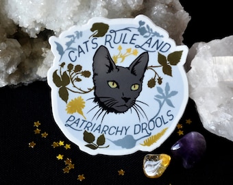 Cats Rule Patriarchy Drools: Laptop Sticker, Feminist Cat, Cat Lady, Smash Patriarchy