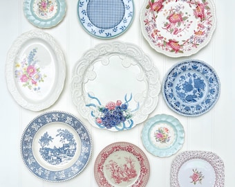 Vintage Floral Wall Plate Collection, Fitz & Floyd - Spode - Villeroy Boch Mismatched Plates for Wall Display, Home Wall Decor, Plate Wall