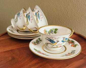 Vintage Tatler of Trenton Chinoiserie Demitasse Porcelain Teacups (4)  Pattern with Oriental Pheasants