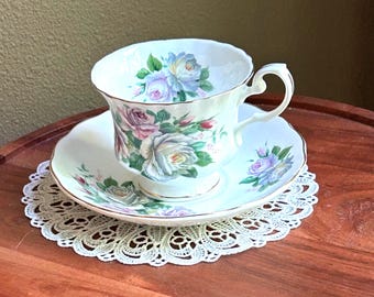 Vintage Crown Dorset Roses Bone China Tea Cup and Saucer
