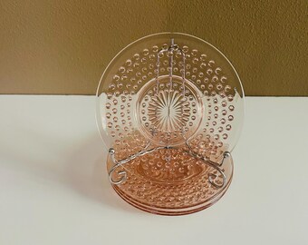 Vintage Pink Anchor Hocking Hobnail Deprssion Glass (4) Desert Plates