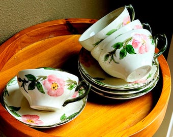 Vintage Franciscan Ware coffee/tea cups and saucers in the iconic “Desert Rose” pattern. Circa 1970’s