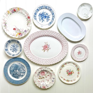 Vintage Floral Wall Plate Collection, Mismatched Plates for Wall, Plate Collage Display, Home Wall Decor, Plate Wall Hangings