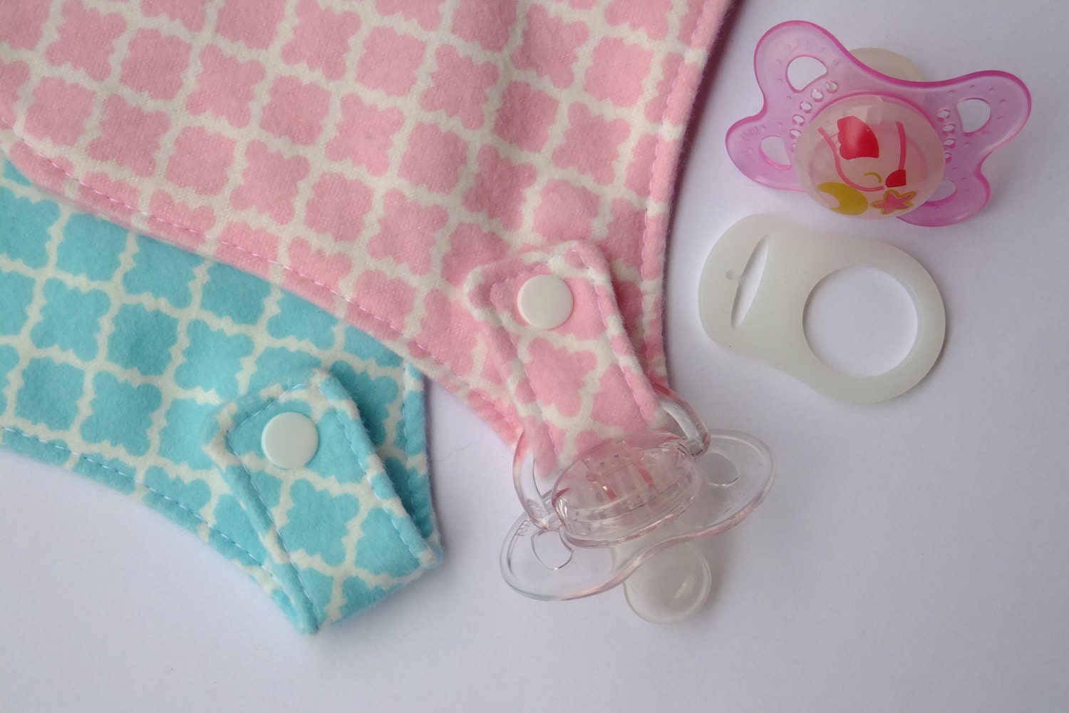 Pacifier Bib 2 Pk Pink and Blue Pattern Bibs Pacifier Bibs Etsy