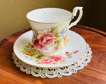 Vintage Royal Dover Roses Teacup and Saucer