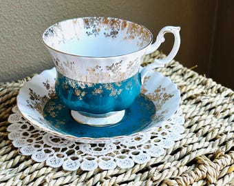 Vintage Royal Albert Regal Series Teal Teacup and Saucer