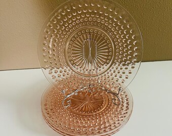 Vintage Pink Anchor Hocking Hobnail Deprssion Glass (4)  Luncheon Plates