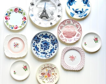 Vintage Wall Plate Collection, Mismatched Plates for Wall, Plate Collage Display, Home Wall Decor, Plate Wall Hangings