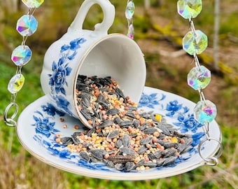 Vintage - Rainbow- Teacup Bird Feeder- Garden Decorations -  Outdoor Decor - Hummingbird Feeder - Garden Essentials - Wild Bird Feeder