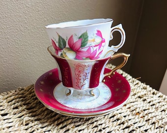 Mismatched Vintage (2) Floral Tea Cups and Saucers - Bridal Shower - Tea Party Set - High Tea - Garden Tea Party - Mad Hatters Tea Party