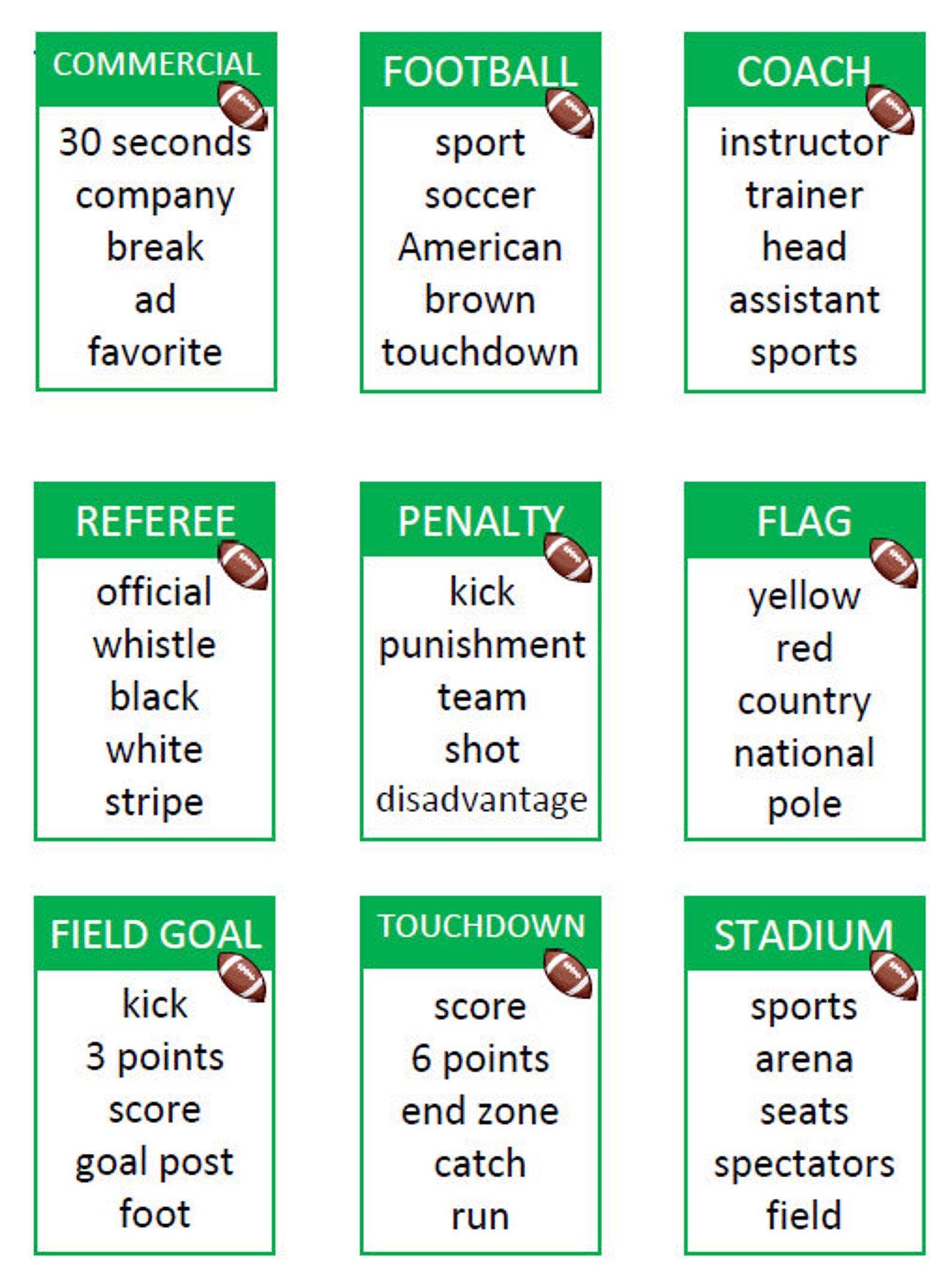printable superbowl taboo game cards instant download game etsy