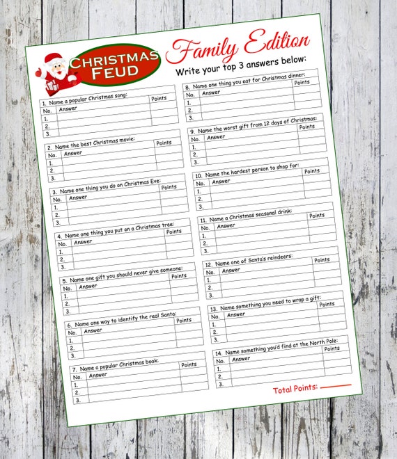 Christmas Family Feud Printable Game Instant Download Game Winter