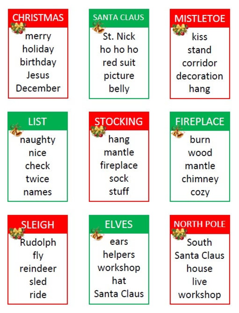 Printable Christmas Holiday Taboo Game Cards Instant Etsy Finland