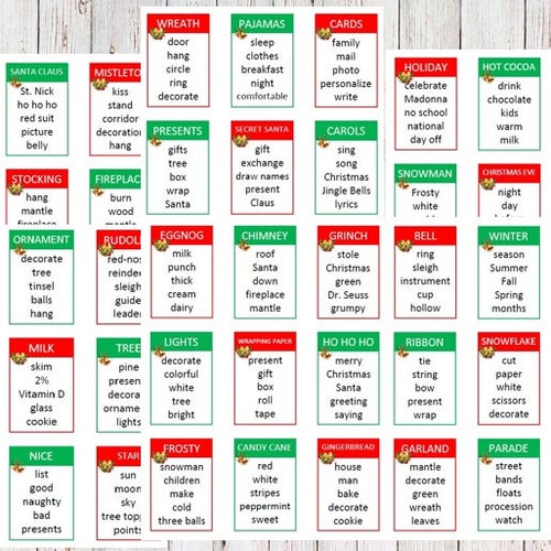 Printable Christmas Holiday Taboo Game Cards Instant | Etsy