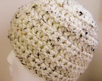 White Beanie Oatmeal Beanie Crocheted Oatmeal Beanie White Beanie Hat Warm Winter Hat