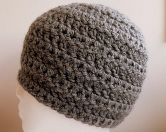 Gray Beanie Hat Gray Crocheted Beanie Hat Grey Beanie Hat Grey Crocheted Beanie Hat Gray Chunky Yarn Beanie Hand Crocheted Warm Winter Hat