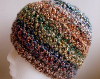 Blue Beanie Blue Crocheted Beanie Blue Beanie Hat Multi-Coloured Beanie Warm Winter Hat