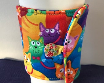 Takeout Cup Cozy Handmade Coffee Cup Cozy Cat Themed Gift