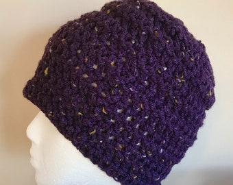 Purple Beanie Purple Crocheted Beanie Purple Winter Hat Warm Winter Hat