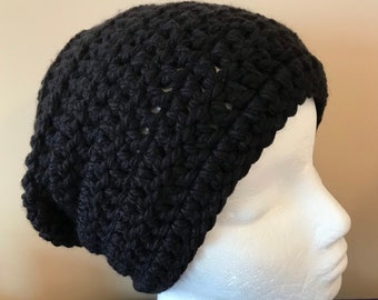 Black Chunky Yarn Beanie Black Beanie Hat Black Winter Hat Warm Winter Hat