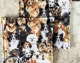Dog Print Potholders, Set of 2, Quilted Fabric