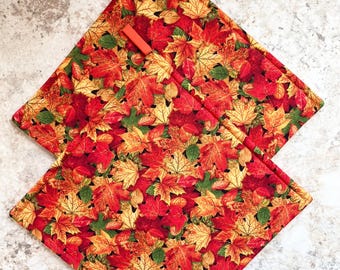 Maple Leaf Potholders Set of 2, Fall Kitchen Decor